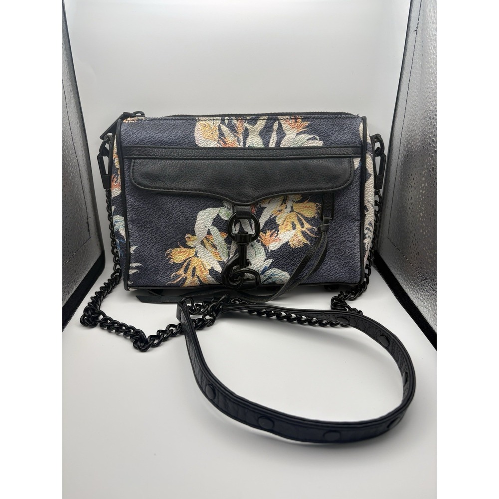 Rebecca Minkoff Leather Crossbody Bag Birds of Paradise Design Chain Link Strap - Picture 8 of 8